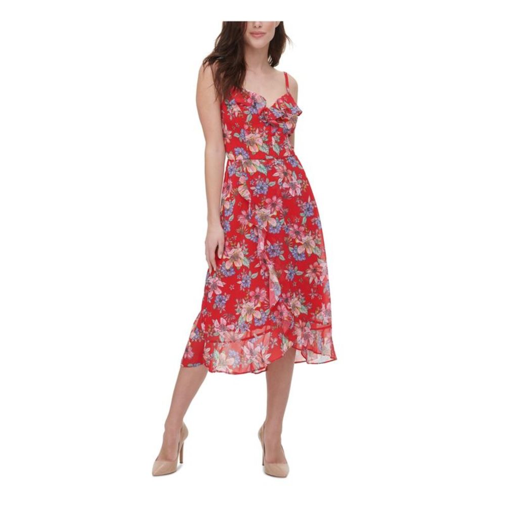 KENSIE DRESSES Womens Red Adjustable Straps Spaghetti Strap Midi Dress 4